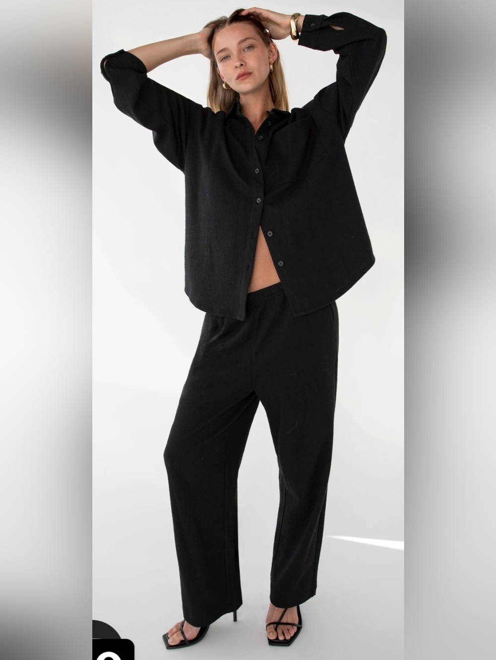 OAK + FORT Black Pull-On Pants | Elastic Waist Minimalist Trouser
